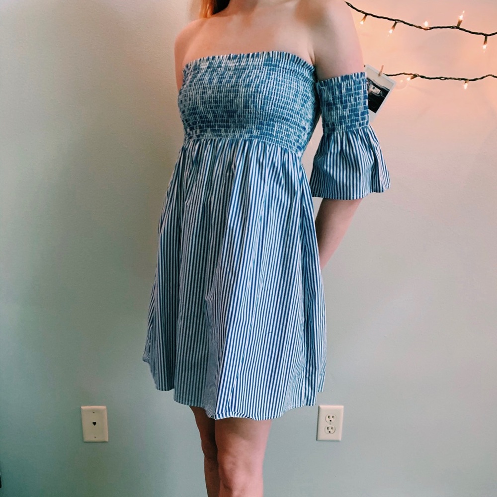 Papaya Strapless Striped Frock